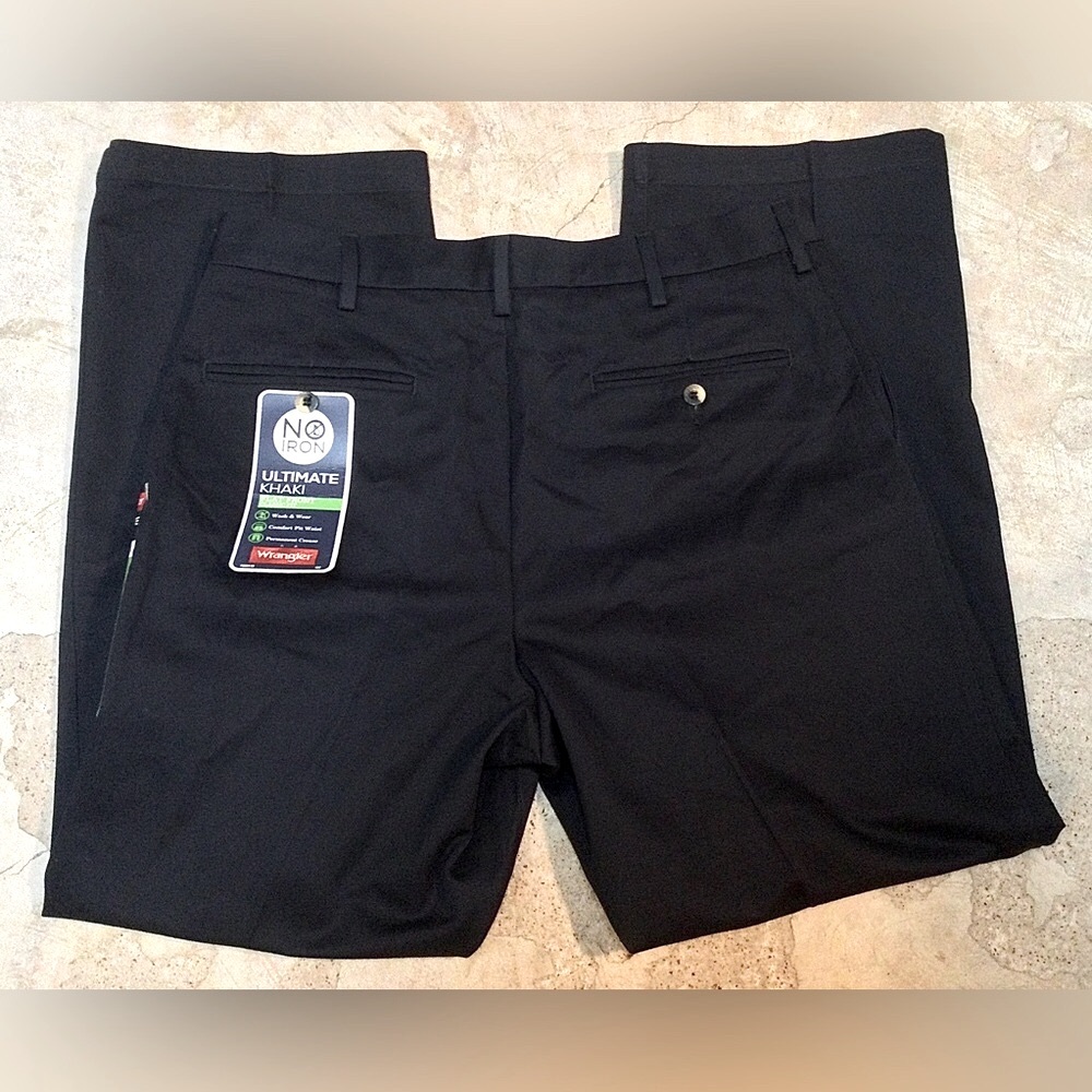 Wrangler Ultimate Khaki No Iron Pants Men’s 34x29 Black Flat Front Classic Fit - Picture 4 of 6